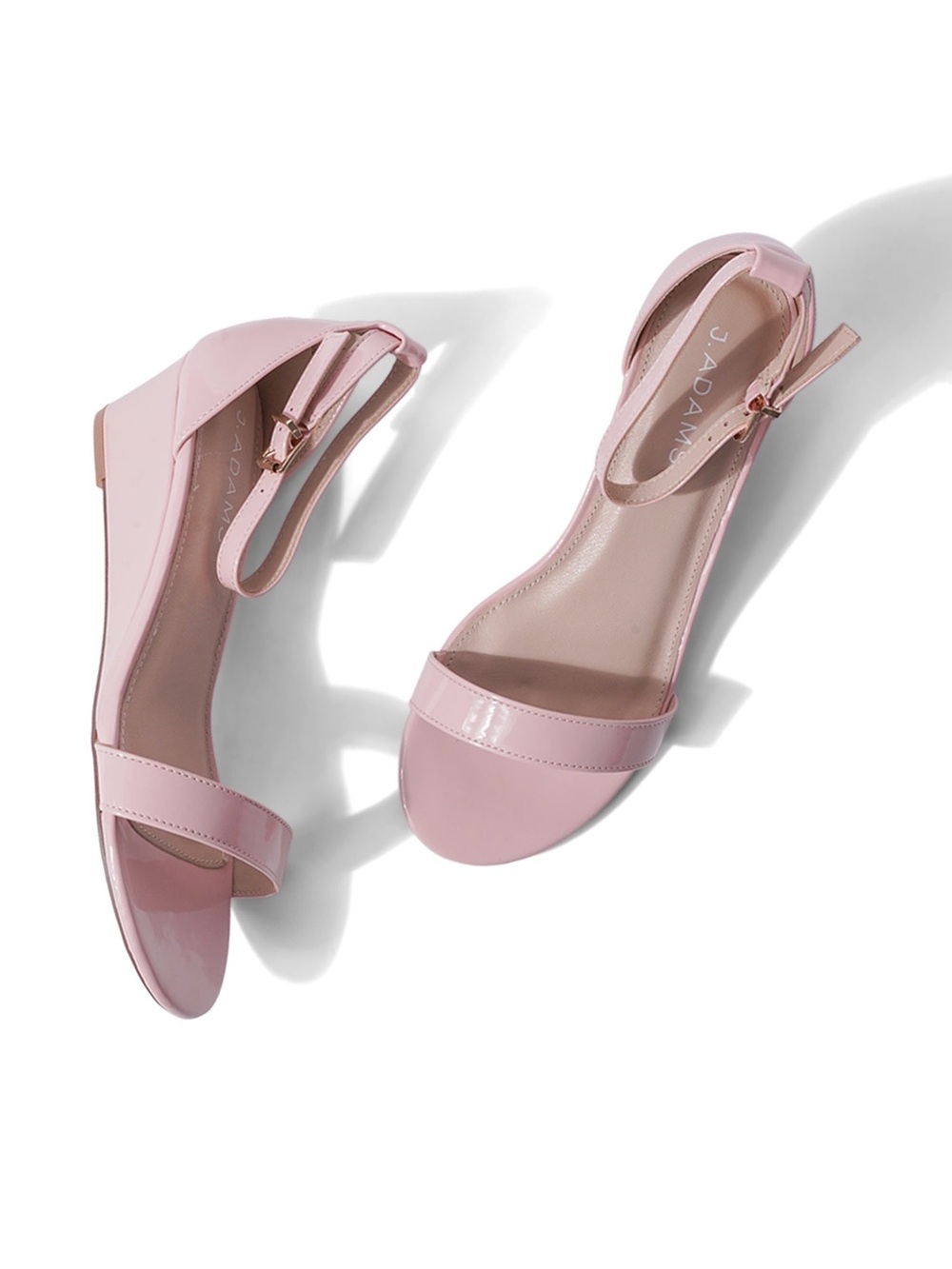 J Adams Rosie Blush Pink Patent Ankle-Strap Wedge Sandals Size 8.5 NWB